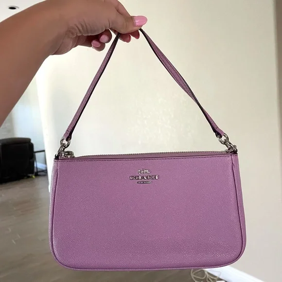 バッグ Coach Suede Accessory Pouch Bag Purple NEW COACH FINEST PURPLE SUEDE LEATHER CLASSIC ZIP SM PURSE